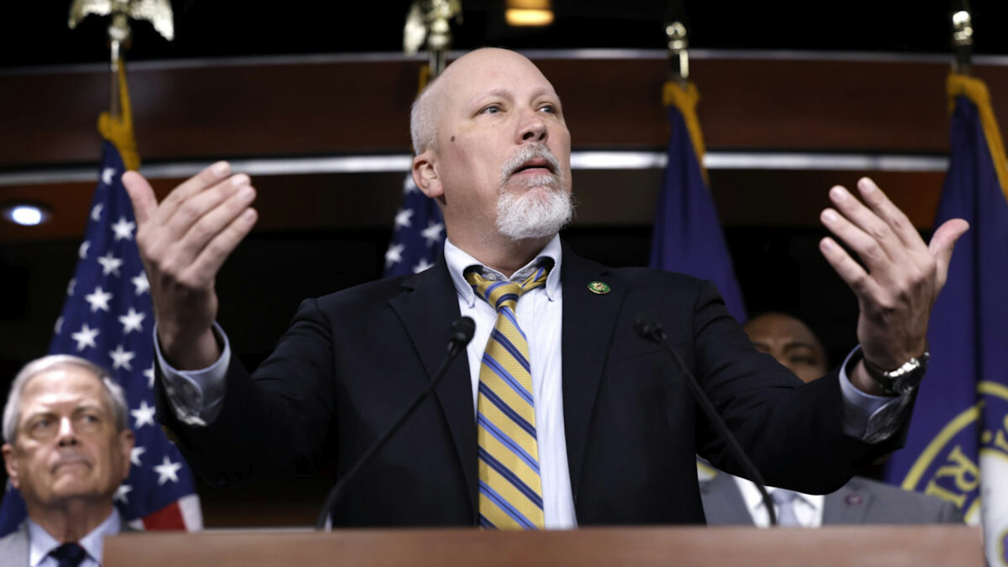 Rep. Chip Roy (R-TX) speaks during a news conference with the House Freedom Caucus on the debt limit negotiations at the U.S. Capitol Building on March 10, 2023 in Washington, DC.