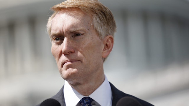 Sen. James Lankford (R-OK) speaks on border security and Title 42 during a press conference at the U.S. Capitol on May 11, 2023 in Washington, DC.