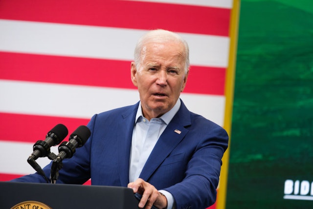 US President Joe Biden speaks at a groundbreaking for an Arcosa Wind Towers Inc. manufacturing facility in Albuquerque, New Mexico, US, on Wednesday, Aug. 9, 2023. Arcosa is expanding operations and creating 250 new jobs in New Mexico according to the White House. Photographer: Ramsay de Give/Bloomberg via Getty Images
