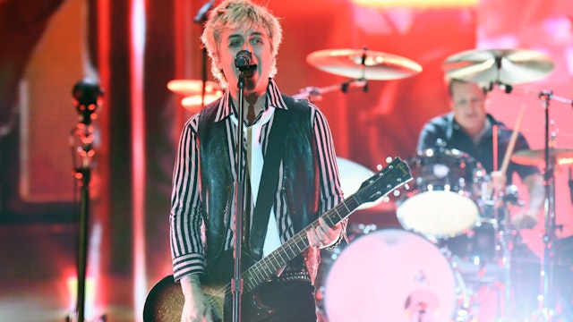 LAS VEGAS, NEVADA - OCTOBER 21: Billie Joe Armstrong (L) and Tre Cool of Green Day perform during the 2023 When We Were Young festival at the Las Vegas Festival Grounds on October 21, 2023 in Las Vegas, Nevada.