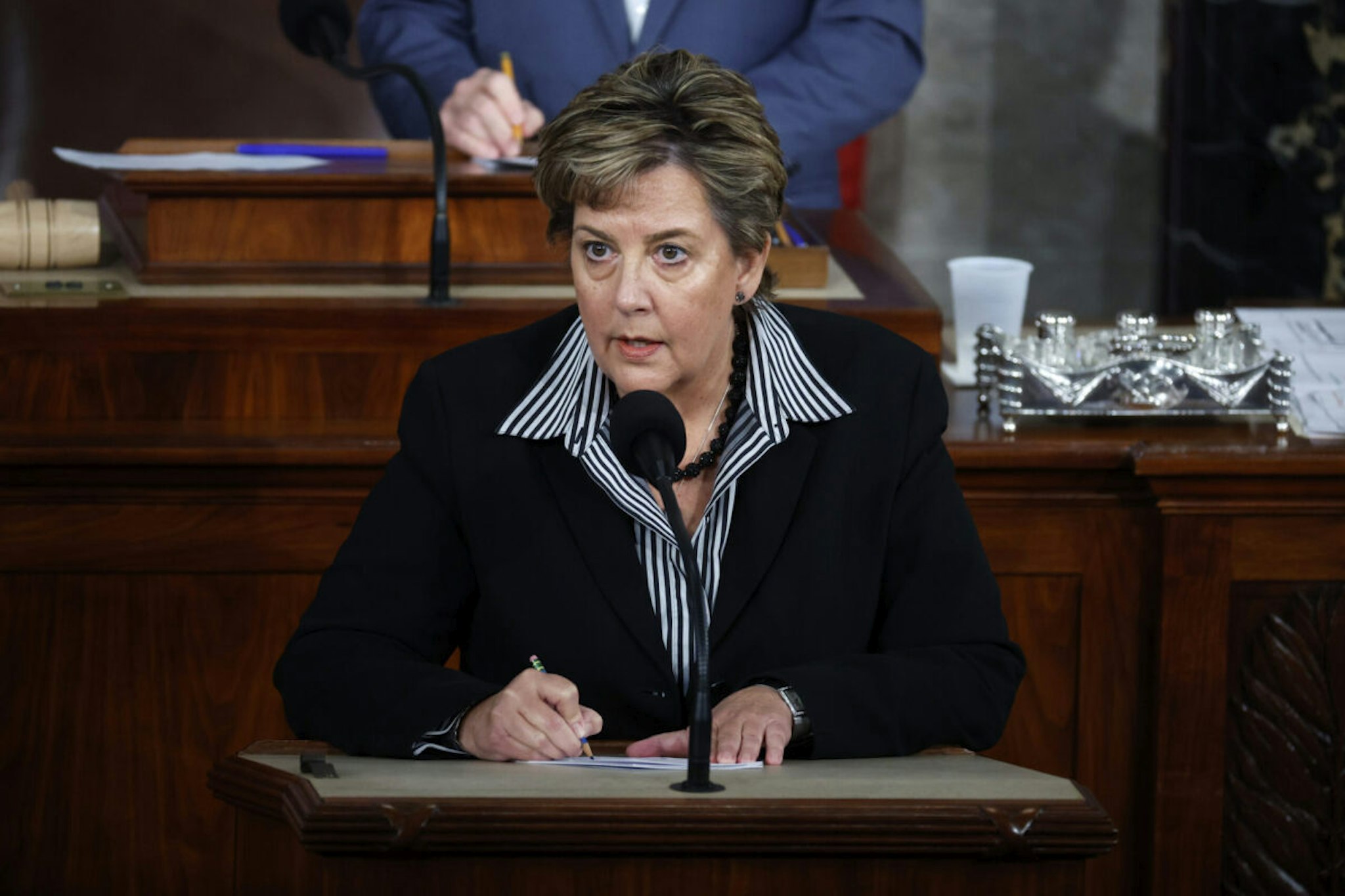 House Reading Clerk Susan Cole presides over a vote in the House of Representatives for a new Speaker of the House at the U.S. Capitol on October 25, 2023 in Washington, DC.
