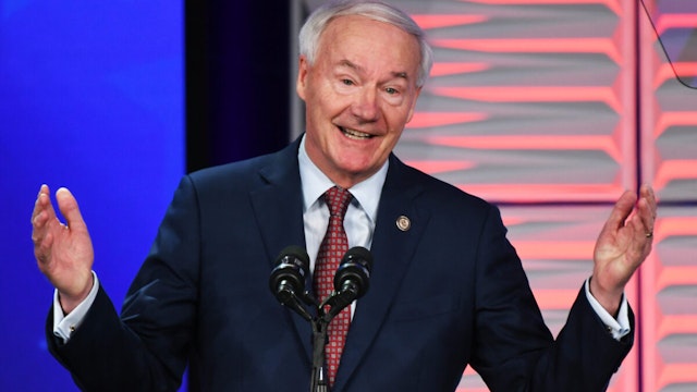Republican Presidential Candidate and former Arkansa Governor Asa Hutchinson speaks at the Florida Freedom Summit at the Gaylord Palms Resort on November 4, 2023 in Kissimmee, Florida, United States.