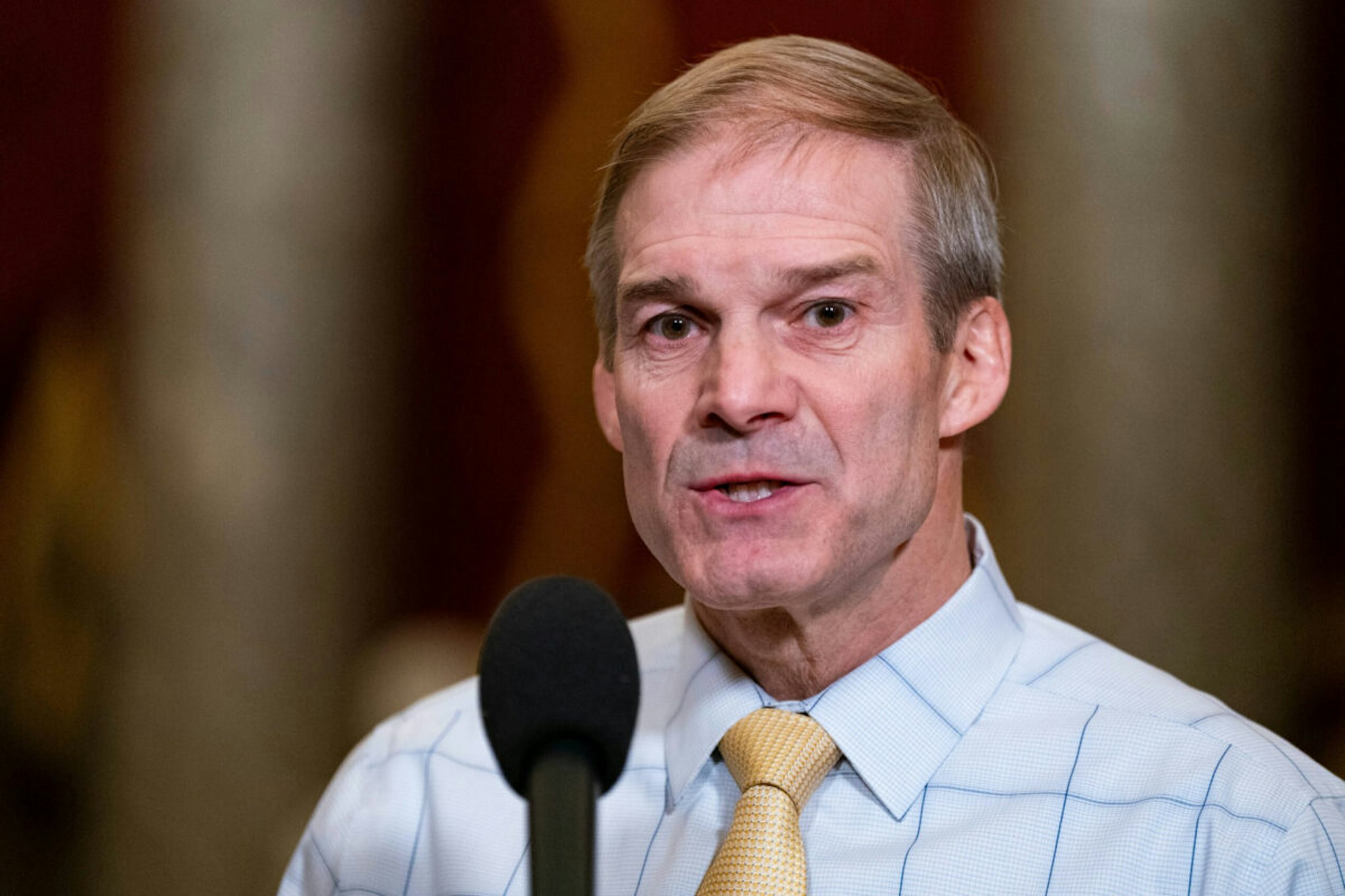 Representative Jim Jordan, a Republican from Ohio, speaks to members of the media following a vote to formally authorize an ongoing impeachment inquiry against President Joe Biden at the US Capitol in Washington, DC, US, on Wednesday, Dec. 13, 2023.