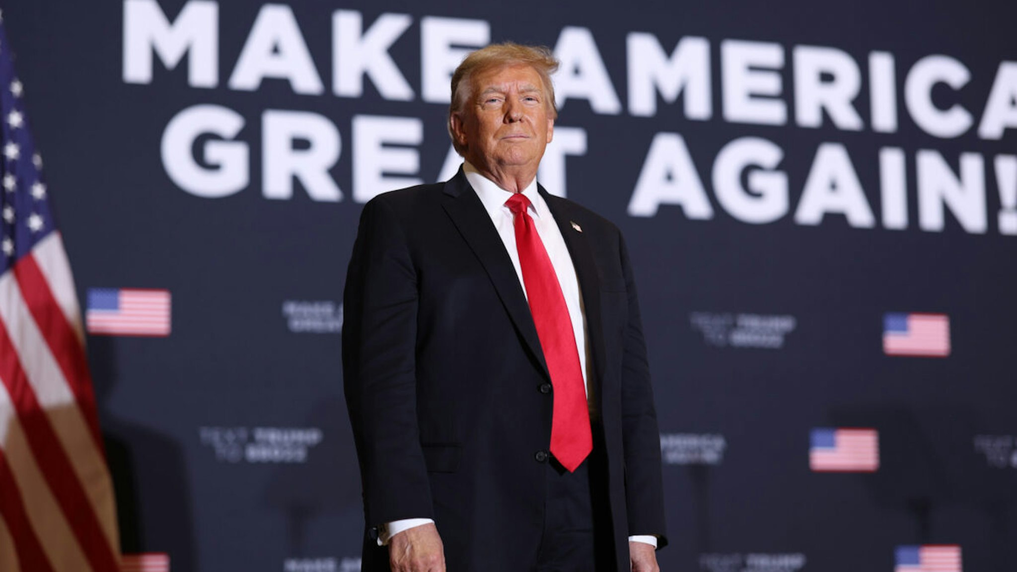 CORALVILLE, IOWA - DECEMBER 13: Republican presidential candidate, former President Donald Trump arrives at a campaign event at the Hyatt Hotel on December 13, 2023 in Coralville, Iowa. Iowa Republicans will caucus on January 15, the first in the presidential nomination process in the 2024 presidential race.