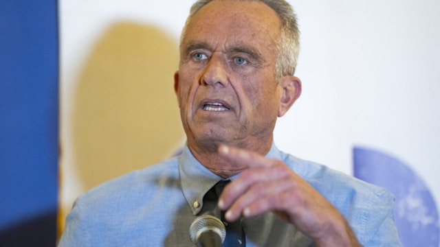 Independent Presidential candidate Robert F. Kennedy Jr. takes questions from media after his campaign rally at Legends Event Center on December 20, 2023 in Phoenix, Arizona.