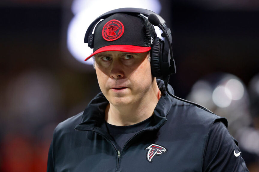 ATLANTA, GEORGIA - DECEMBER 24: Atlanta Falcons head coach Arthur Smith looks on during the second quarter against the Indianapolis Colts at Mercedes-Benz Stadium on December 24, 2023 in Atlanta, Georgia. (Photo by Todd Kirkland/Getty Images)