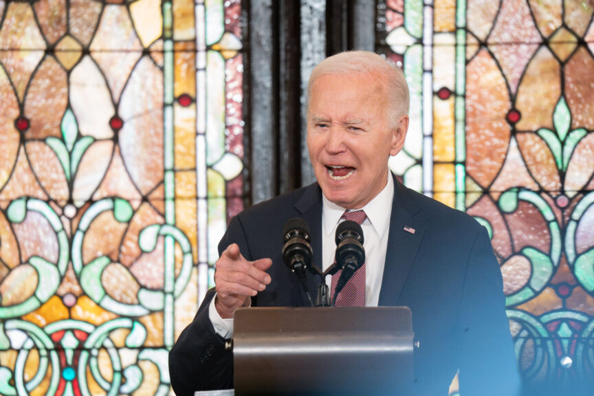 CHARLESTON, SOUTH CAROLINA - JANUARY 8: U.S. President Joe Biden speaks during a campaign event at Emanuel AME Church on January 8, 2024 in Charleston, South Carolina. The church was the site of a 2015 shooting massacre perpetrated by a white supremacist.