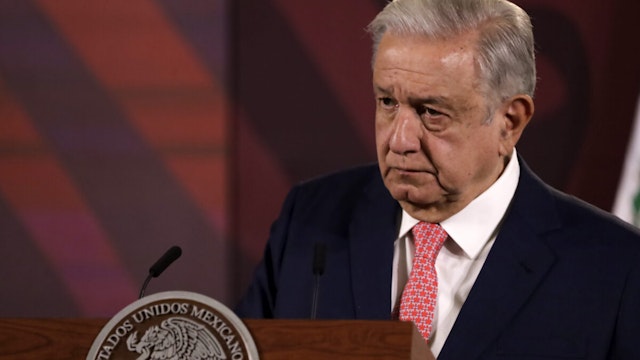 January 8, 2024, Mexico City, Mexico: The president of Mexico, Andres Manuel Lopez Obrador at a press conference before reporters at the National Palace.