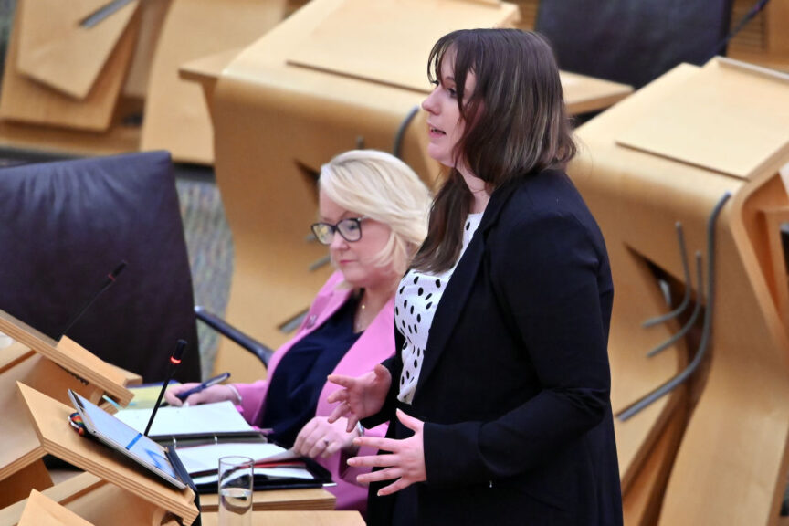 EDINBURGH, SCOTLAND - JANUARY 10: Emma Roddick, Minister for Equalities, Migration and Refugees, leads a debate in the Scottish Parliament on The Impact of UK Government Asylum Policy and Legislation in Scotland, on January 10, 2024 in Edinburgh, Scotland. (Photo by Ken Jack/Getty Images)