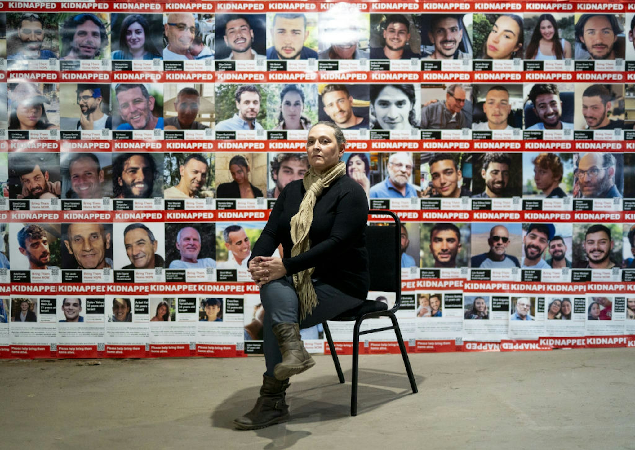 British-Israeli Dr Ayalet Svatitzky, whose brother Nadav Popplewell (51) is still being held in captivity and mother, Channah Peri (79) who was released from captivity as part of the temporary ceasefire in November poses for a portrait during the launch of the 'Voices From The Tunnels' exhibition near East London as Hamas hostage families gather to mark 100 days since the Hamas attack on Israel on October 7 last year. Picture date: Monday January 15, 2024. (Photo by Jordan Pettitt/PA Images via Getty Images)
