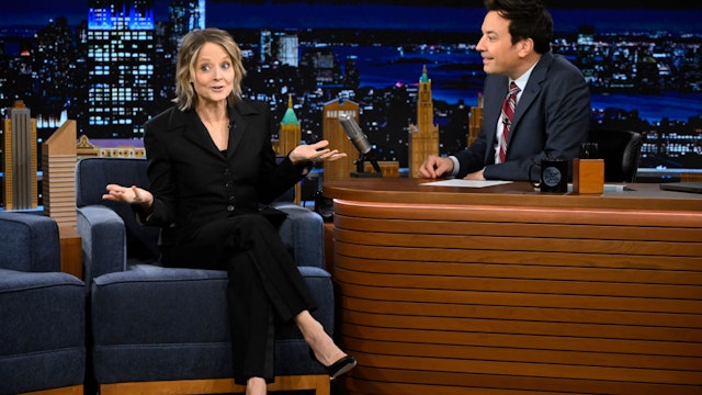 THE TONIGHT SHOW STARRING JIMMY FALLON -- Episode 1904 -- Pictured: (l-r) Actress Jodie Foster during an interview with host Jimmy Fallon on Wednesday, January 17, 2024 -- (Photo by: Todd Owyoung/NBC via Getty Images)