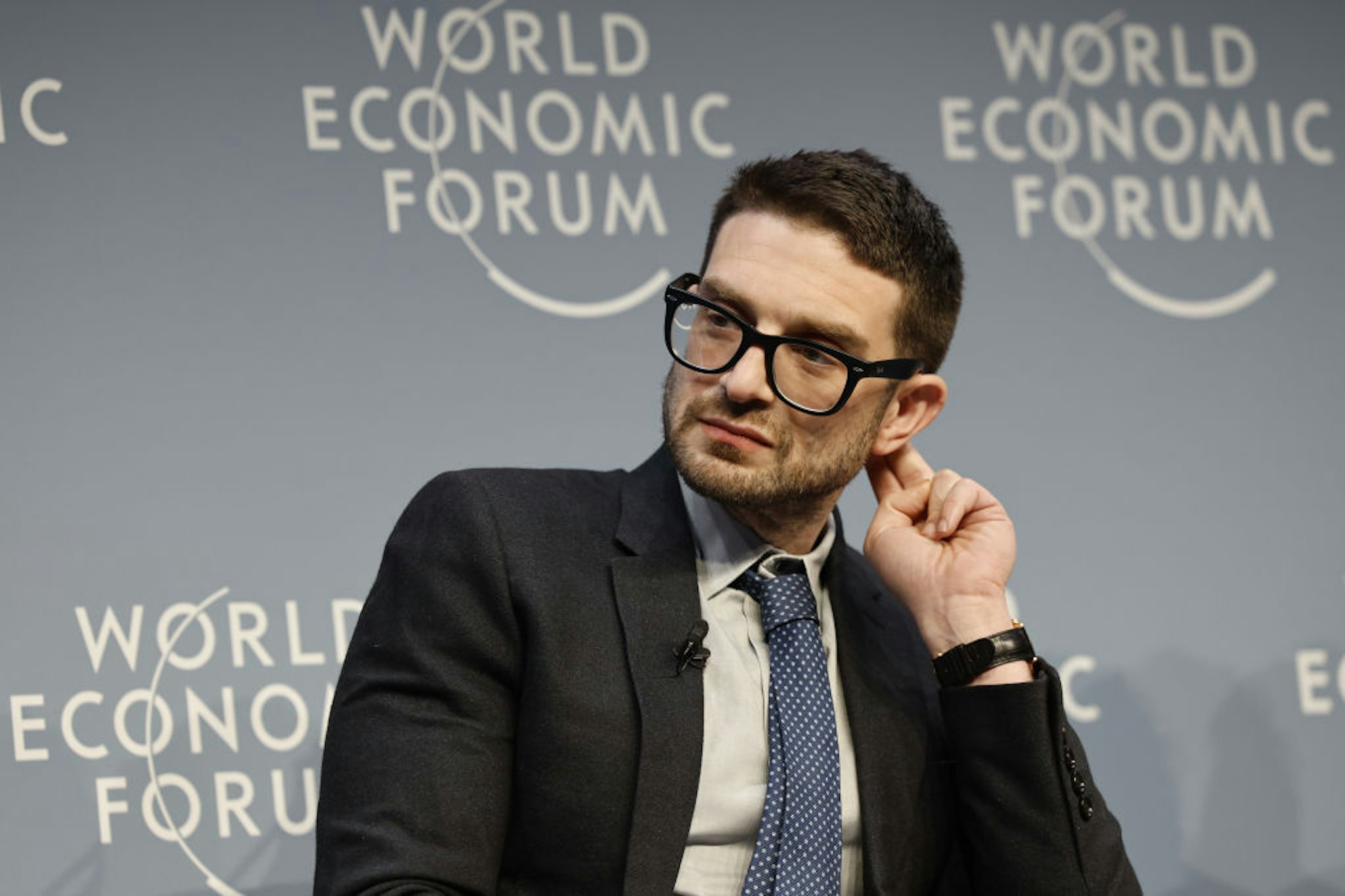 Alex Soros, chairman of Open Society Foundations, during a panel session on the closing day of the World Economic Forum (WEF) in Davos, Switzerland, on Friday, Jan. 19, 2024. The annual Davos gathering of political leaders, top executives and celebrities runs from January 15 to 19. Photographer: Stefan Wermuth/Bloomberg via Getty Images