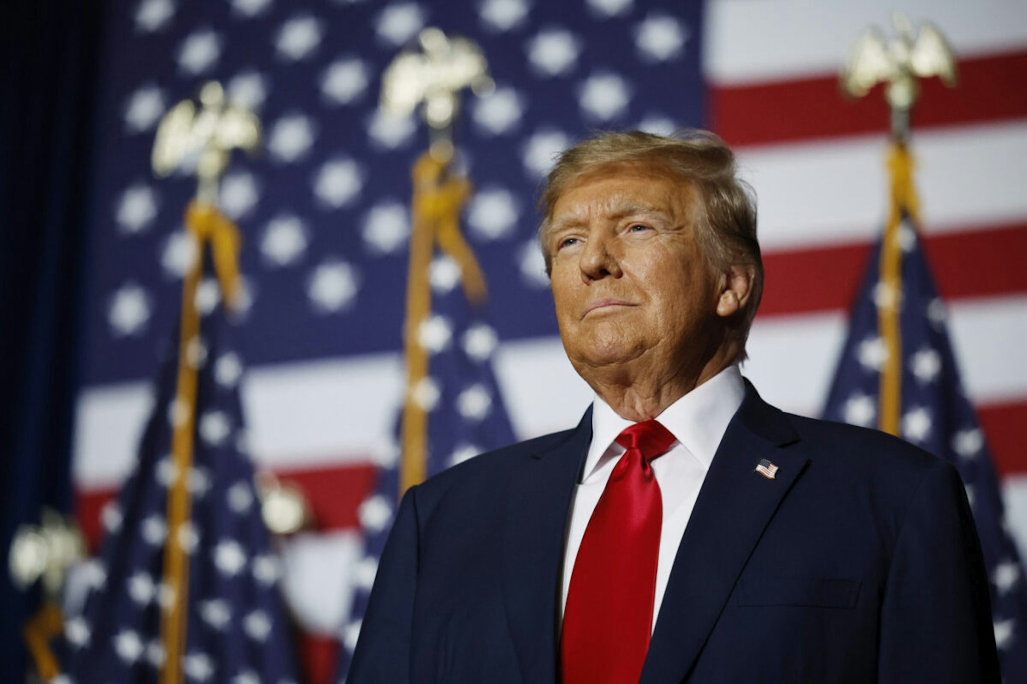 DES MOINES, IOWA - JANUARY 15: Former President Donald Trump speaks at his caucus night event at the Iowa Events Center on January 15, 2024 in Des Moines, Iowa. Iowans voted today in the state’s caucuses for the first contest in the 2024 Republican presidential nominating process. Trump has been projected winner of the Iowa caucus.