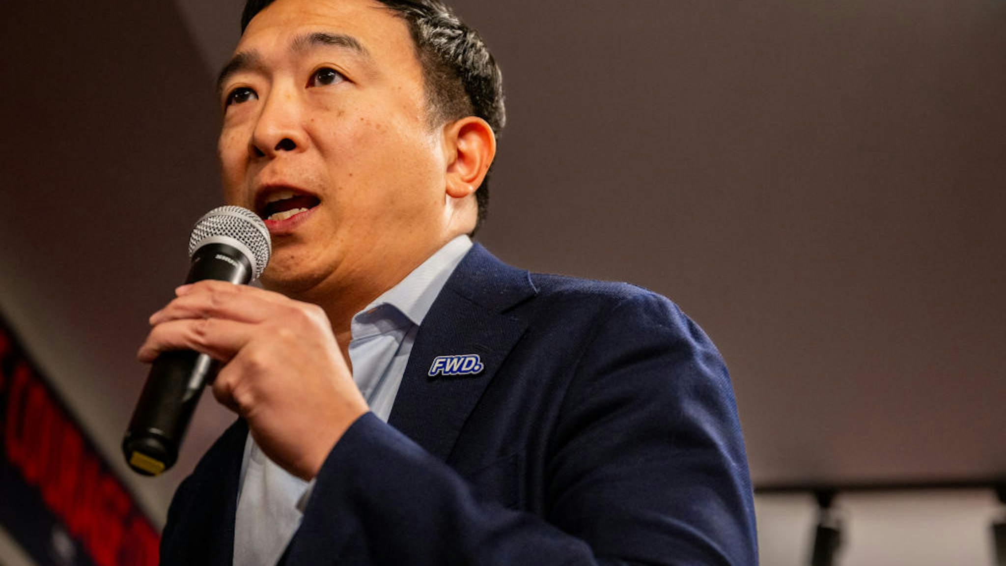 MANCHESTER, NEW HAMPSHIRE - JANUARY 22: Andrew Yang speaks to attendees ahead of Democratic challenger U.S. Rep. Dean Phillips' arrival at a campaign rally on January 22, 2024 in Manchester, New Hampshire. Phillips, a House Democrat for Minnesota, is challenging President Biden in the Democratic primary race. Residents prepare to head to the polls tomorrow for the New Hampshire Primary. (Photo by Brandon Bell/Getty Images)