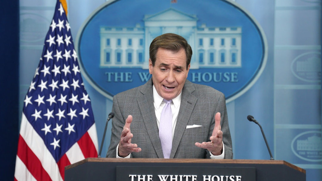 John Kirby, national security council coordinator, during a news conference in the James S. Brady Press Briefing Room at the White House in Washington, DC, US, on Monday, Jan. 29, 2024. The White House said it's weighing potential responses to a deadly attack on a US base in Jordan by Iran-backed militants over the weekend, as both Washington and Tehran seek to avoid a direct confrontation over the widening Middle East conflict. Photographer: Yuri Gripas/Abaca/Bloomberg via Getty Images