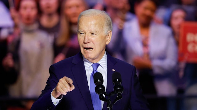 U.S. President Joe Biden speaks at a ”Reproductive Freedom Campaign Rally" at George Mason University on January 23, 2024 in Manassas, Virginia. (Photo by Anna Moneymaker/Getty Images)