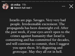 Mika Tosca calls Israelis "pigs" and "very very bad people"