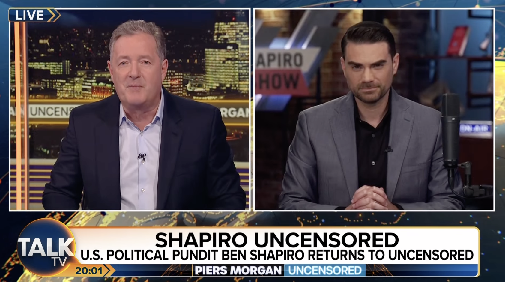 Ben Shapiro discusses Elon Musk, Alex Jones, and free speech in a conversation with Piers Morgan