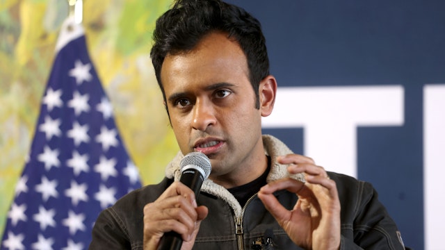 Vivek Ramaswamy, chairman and co-founder of Strive Asset Management and 2024 Republican presidential candidate, during a campaign event at Lion Bridge Brewing Company in Cedar Rapids, Iowa, US, on Monday, Jan. 15, 2024. Former President Donald Trump on Saturday trained his sights on rival Ramaswamy, casting him as a threat to his Make America Great Again movement in what appeared to be a shift in strategy before the Iowa caucuses.
