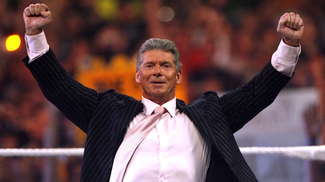 Vince McMahon gets the crowd ready for the main event of the night "Hair vs. Hair", WrestleMania 23 at Detroit's Ford Field, Detroit Michigan. April 1, 2007