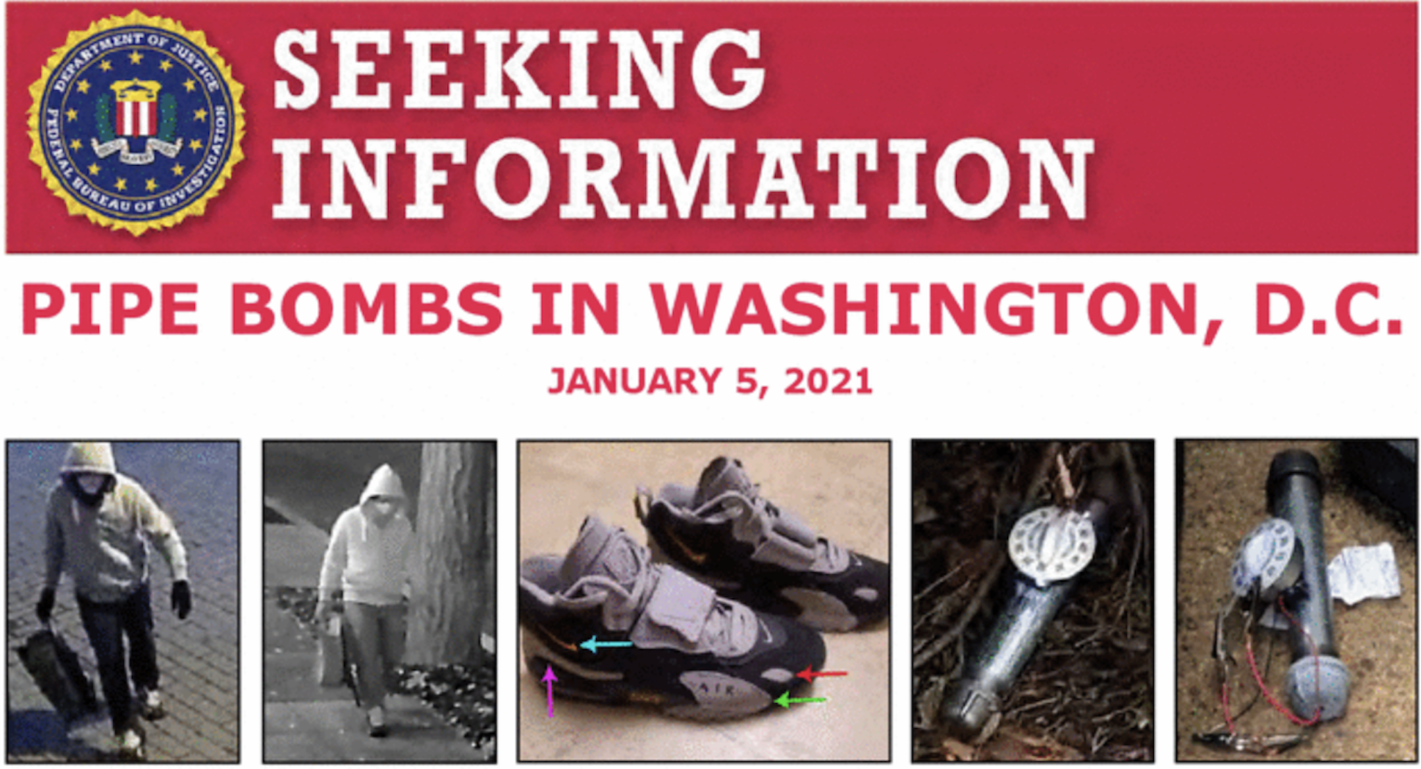 Photos released by the FBI of the person who they say planted bombs on January 5, 2021 / FBI
