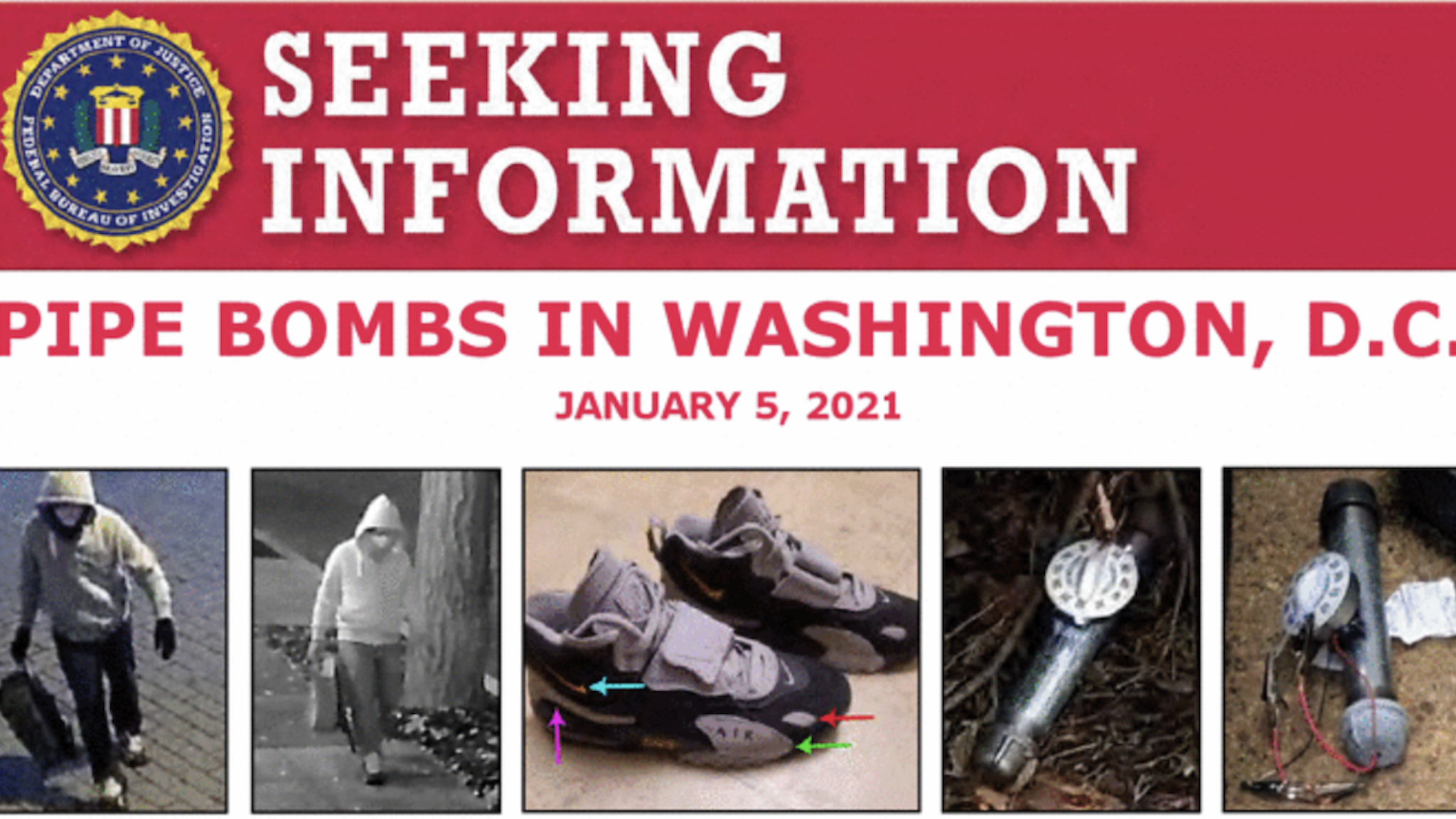 Photos released by the FBI of the person who they say planted bombs on January 5, 2021 / FBI