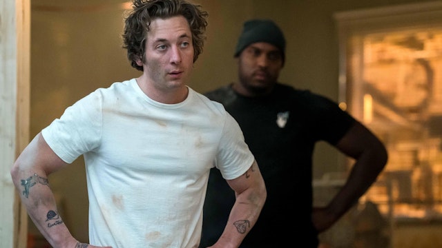 The Bear (2022). Jeremy Allen White and Lionel Boyce in The Bear. Photo by: Matt Dinerstein - © 2022, FX Networks. Hulu. IMDB. All rights reserved.