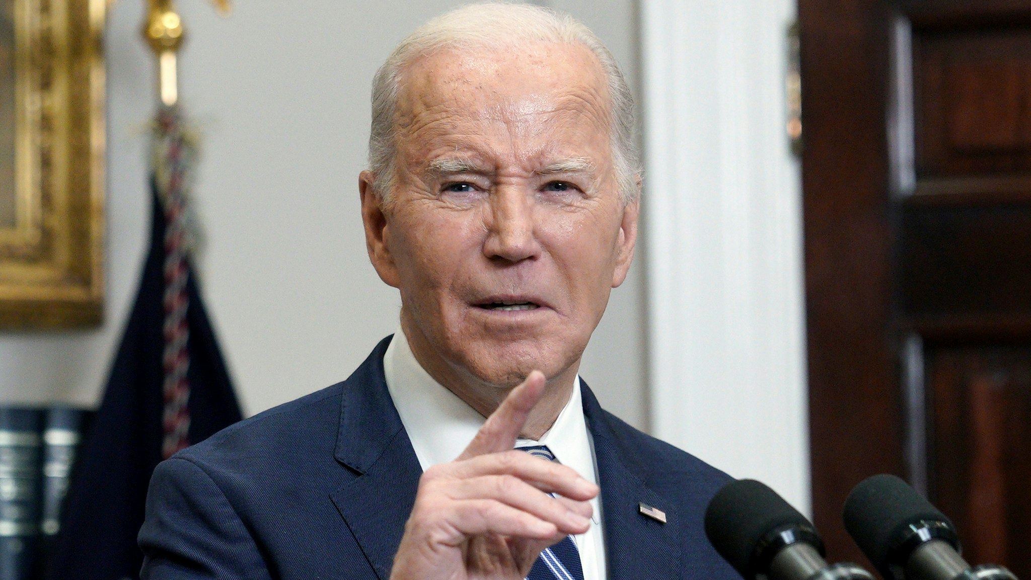 US President Joe Biden speaks on the death of Alexey Navalny, Russian opposition leader, in the Roosevelt Room of the White House in Washington, DC, US, on Friday, Feb. 16, 2024. Biden laid the blame for the death of activist Alexey Navalny, a leading opposition voice against Vladimir Putin, on the Russian president and said the moment called for US resolve to back its allies, including Ukraine.