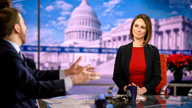 MEET THE PRESS -- Pictured: (l-r) -- Moderator Chuck Todd and Heidi Przybyla, NBC News Correspondent, appear on Meet the Press" in Washington, D.C., Sunday, December 15, 2019. (Photo by: William B. Plowman/NBC)