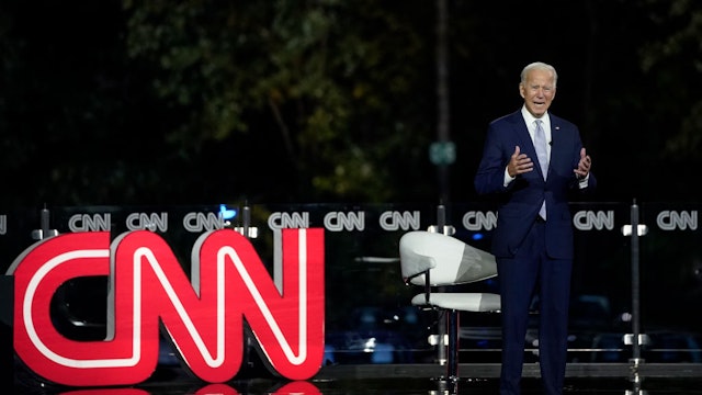 MOOSIC, PA - SEPTEMBER 17: Democratic presidential nominee and former Vice President Joe Biden participates in a CNN town hall event on September 17, 2020 in Moosic, Pennsylvania. Due to the coronavirus, the event is being held outside with audience members in their cars. Biden grew up nearby in Scranton, Pennsylvania. (Photo by Drew Angerer/Getty Images)