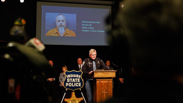 Indiana State Police Superintendent Doug Carter speaks during a press conference after they arrested Richard Allen due to the 2017 murder of the two eighth-graders in Delphi.