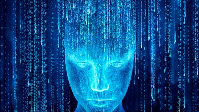 Hologram of the artificial intelligence robot showing up from binary code. Yuichiro Chino. Getty Images.