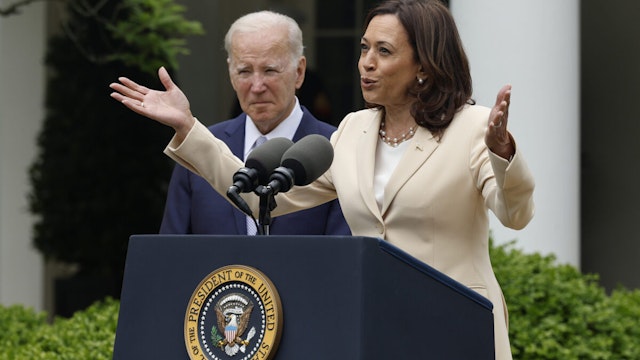 U.S. Vice President Kamala Harris delivers remarks with President Joe Biden during an event marking National Small Business Week in the Rose Garden at the White House on May 01, 2023 in Washington, DC.