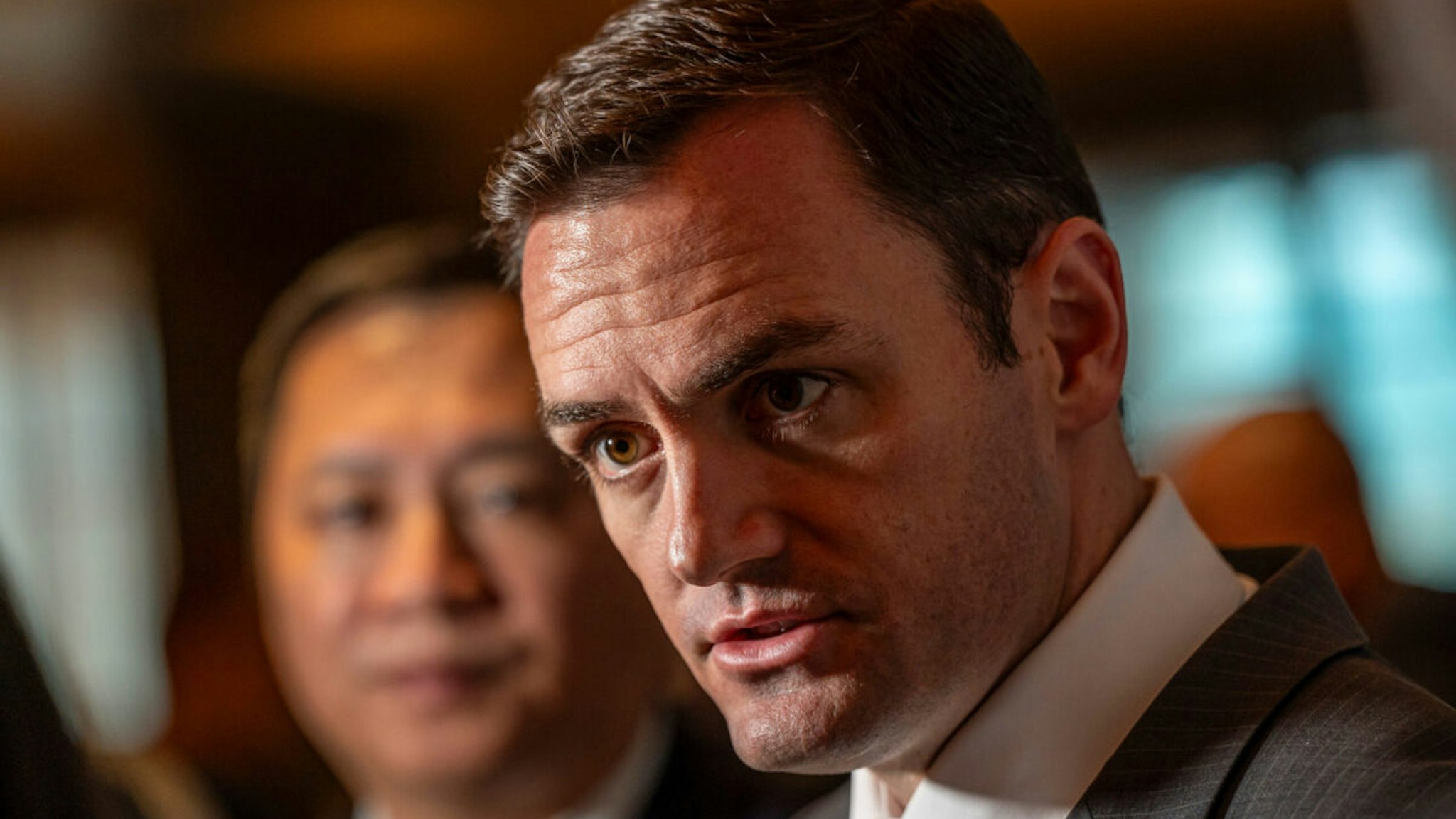 Representative Mike Gallagher, a Republican from Wisconsin and chairman of the House Select Committee on the Chinese Communist Party, speaks to members of the media following a news conference with Chinese dissidents in San Francisco, California, US, on Saturday, Nov. 11, 2023. Next week's long-awaited gathering in San Francisco of leaders from the 21-member forum marks the first time the US has hosted the event in 12 years and will see the first conversation in a year between Biden and his Chinese counterpart Xi Jinping on the sidelines of the summit.