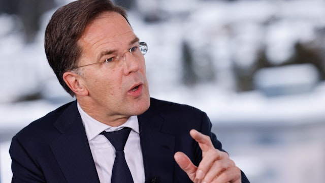 Mark Rutte, Netherlands' prime minister, during a Bloomberg Television interview on day two of the World Economic Forum (WEF) in Davos, Switzerland, on Wednesday, Jan. 17, 2024.