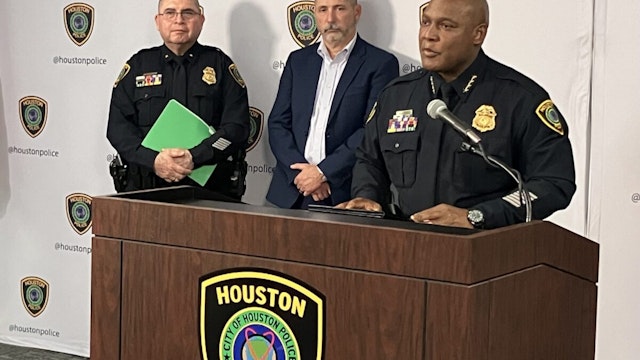 HOUSTON, TEXAS - JANUARY 25: Houston Police Chief Troy Finner announces a new body camera policy on Thursday, Jan. 25, 2024.