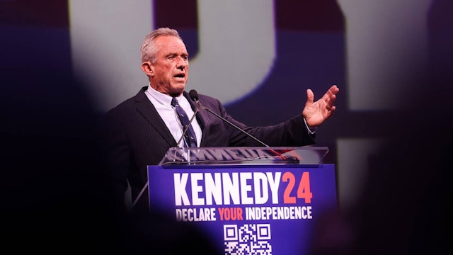 Independent presidential candidate Robert F. Kennedy speaks to a crowd at Area 15 in Las Vegas, Sunday, Feb. 4, 2024.