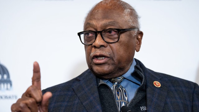Assistant Democratic Leader Jim Clyburn, D-S.C., speaks during the House Democrats 2024 Issues Conference opening news conference in Leesburg, Va., on Wednesday, February 7, 2024.