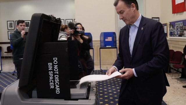 Tom Suozzi, Democratic candidate for New York's 3rd Congressional District casts his ballot for the race on Feb. 9, 2024 in Glen Cove, New York.