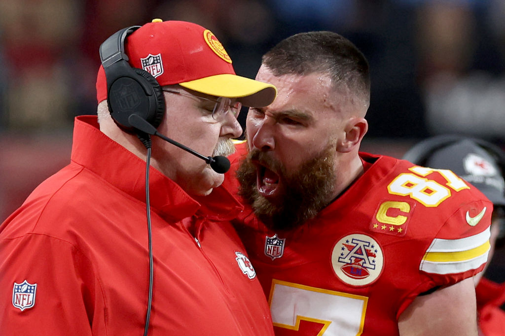 Travis Kelce and Andy Reid discuss viral bodycheck at Super Bowl