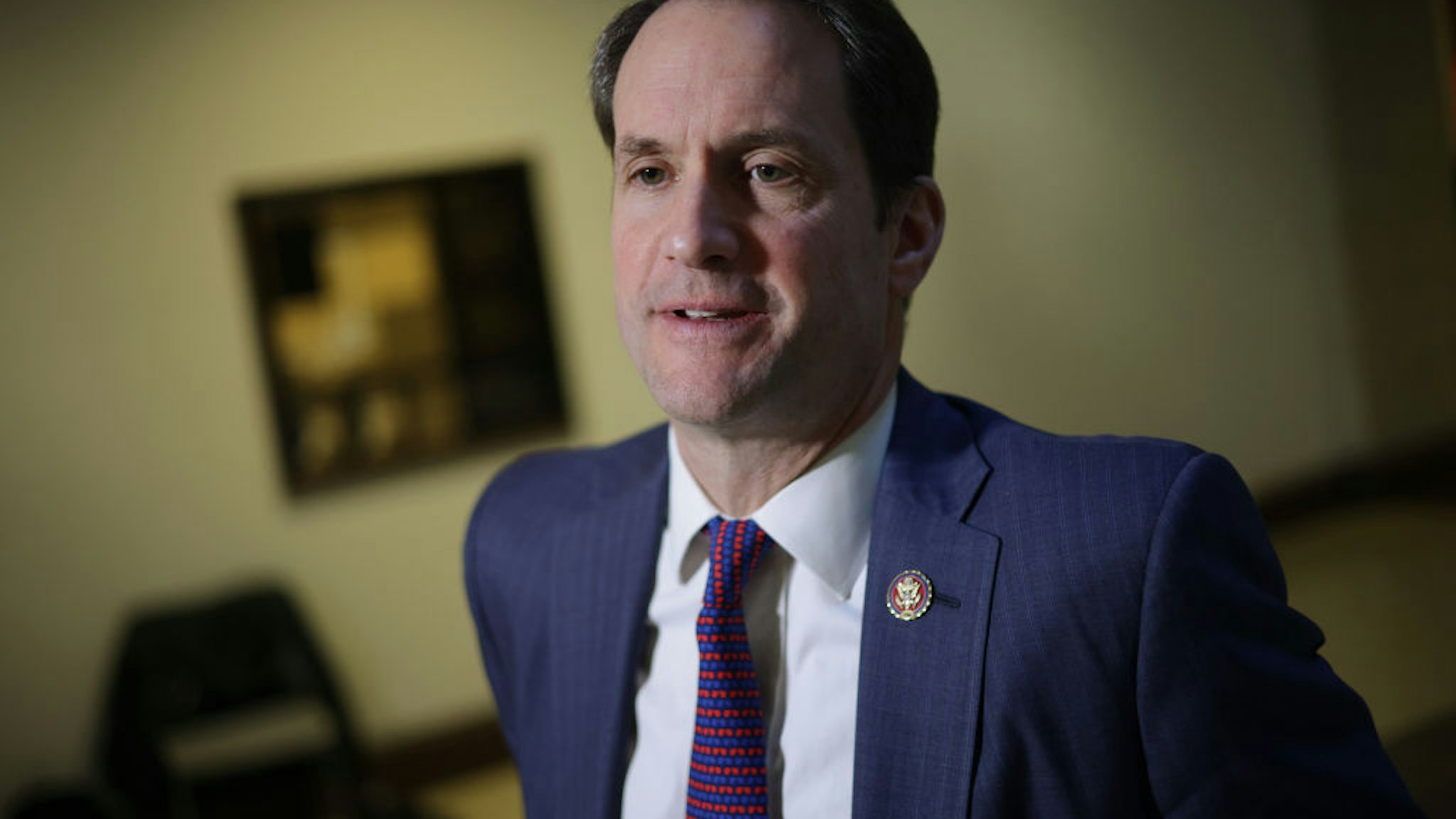 WASHINGTON, DC - FEBRUARY 14: U.S. Rep. Jim Himes (D-CT) speaks to members of the press after a briefing at the U.S. Capitol on February 14, 2024 in Washington, DC. Earlier in the day, Turner released a public statement warning members of Congress about a "serious national security threat" without giving any information about the nature of the threat and demanded that President Joe Biden declassify the information. (Photo by Alex Wong/Getty Images)