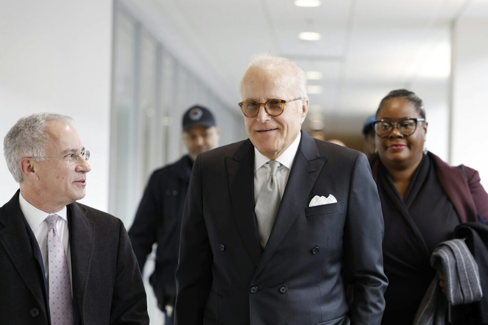 James Biden (C), the brother of U.S. President Joe Biden, arrives with attorney Paul Fishman for a closed door deposition with the House Oversight Committee at the Thomas P. O'Neill Jr. Federal Building on February 21, 2024 in Washington, DC.