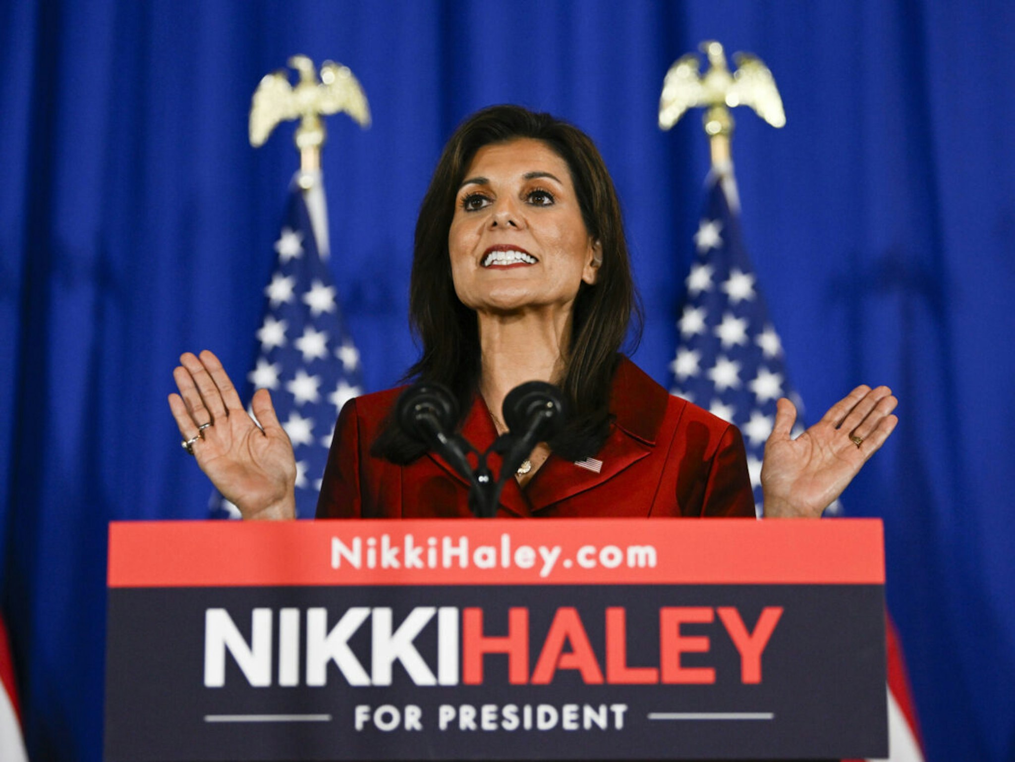 Republican presidential hopeful Nikki Haley speaks at her election night watch party the eve of the primary elections, in Charleston, South Carolina United States on February 24, 2024.