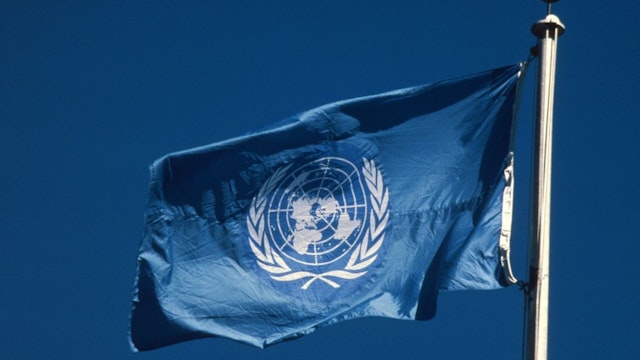 circa 1955: A United Nations flag.