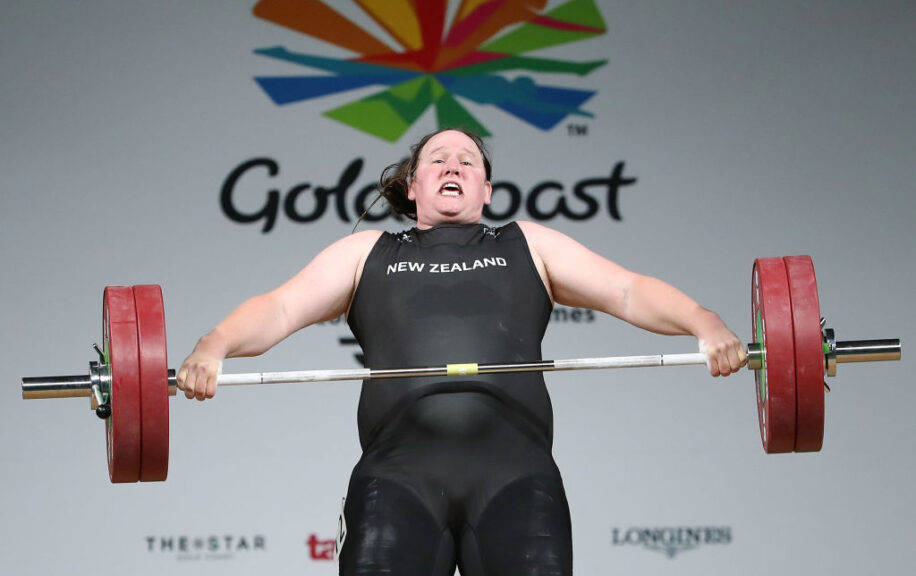 GOLD COAST, AUSTRALIA - APRIL 09: Laurel Hubbard of New Zealand competes in the Women's +90kg Final during the Weightlifting on day five of the Gold Coast 2018 Commonwealth Games at Carrara Sports and Leisure Centre on April 9, 2018 on the Gold Coast, Australia. (Photo by Scott Barbour/Getty Images)