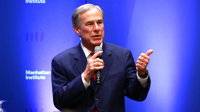 Texas Gov. Greg Abbott is pictured during a panel discussion at the Yale Club in Manhattan on Wednesday, Sept. 27, 2023.