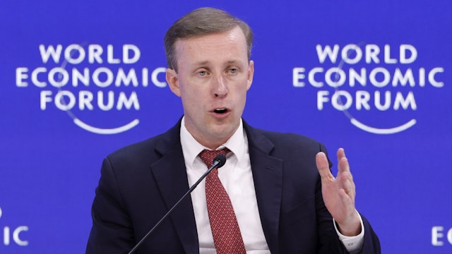 Jake Sullivan, US national security adviser, following a special address on the opening day of the World Economic Forum (WEF) in Davos, Switzerland, on Tuesday, Jan. 16, 2024. The annual Davos gathering of political leaders, top executives and celebrities runs from January 15 to 19.