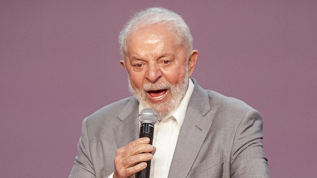 Luiz Inacio Lula da Silva, Brazil's president, speaks during an event at the Volkswagen Anchieta factory in Sao Bernardo do Campo, Sao Paulo state, Brazil, on Friday, Feb. 2, 2024. Volkswagen AG said it plans to invest 9 billion reais ($1.8 billion) in Brazil from 2026 to 2028, seeking to electrify its cars in the country with a new hybrid platform and fresh models.