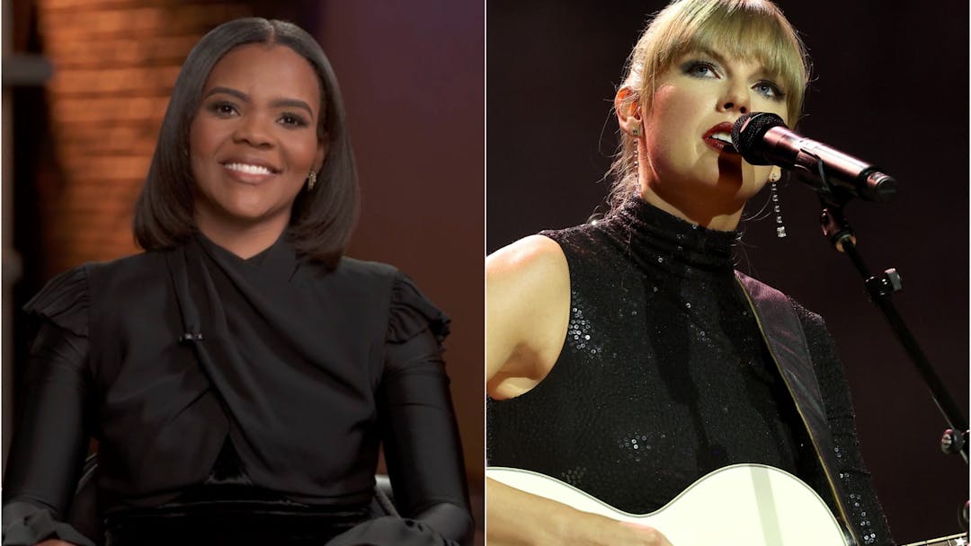 MixCollage-14-Feb-2024-10-02-AM-6804 NASHVILLE, TENNESSEE - SEPTEMBER 20: NSAI Songwriter-Artist of the Decade honoree, Taylor Swift performs onstage during NSAI 2022 Nashville Songwriter Awards at Ryman Auditorium on September 20, 2022 in Nashville, Tennessee. (Photo by Terry Wyatt/Getty Images) Screenshot. Candace Owens. DailyWire+.