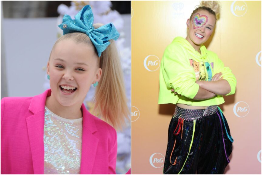 WESTWOOD, CA - NOVEMBER 12: Dancer Joelle Joanie 'JoJo' Siwa attends the premiere of Columbia Pictures' 'The Star' at Regency Village Theatre on November 12, 2017 in Westwood, California. (Photo by Barry King/Getty Images)BURBANK, CALIFORNIA: (FOR EDITORIAL USE ONLY) In this image released on June 15, JoJo Siwa poses for a photo backstage during iHeartRadio Can't Cancel Pride at iHeartRadio Theater on April 24, 2023 in Burbank, California. (Photo by Monica Schipper/Getty Images for iHeartRadio)